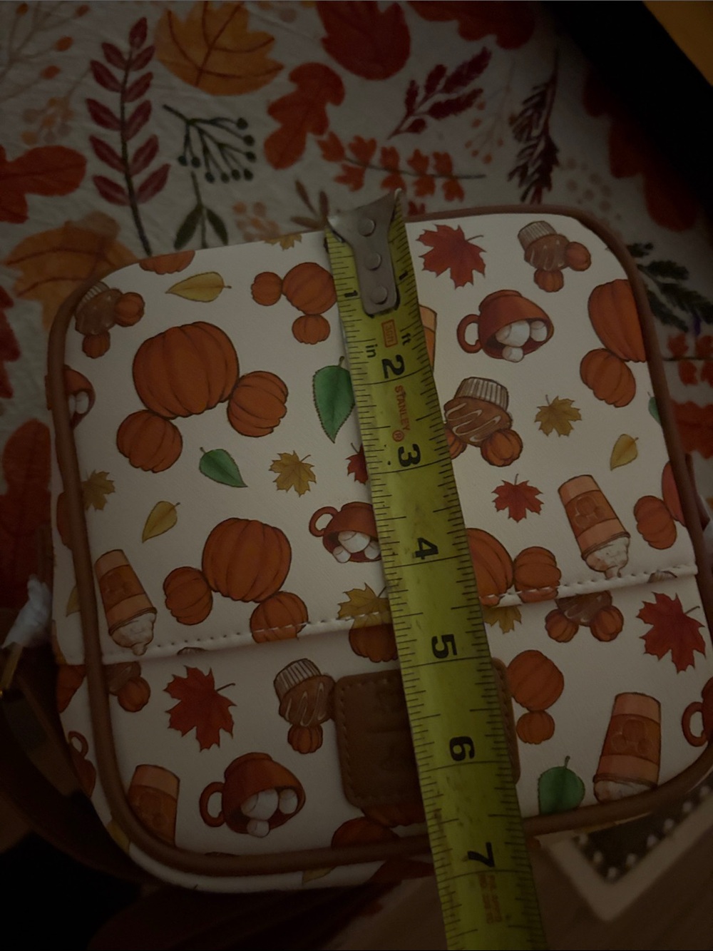 Loungefly Cream Pumpkin Spice Print Crossbody with Brown Trim - Picture 7 of 8